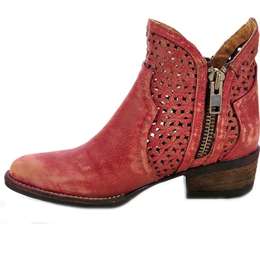 Burnt Red Leather Ankle Cowgirl Boots